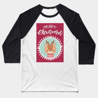 Merry Christmas, greetingcard with a cute little deer in the snow Baseball T-Shirt